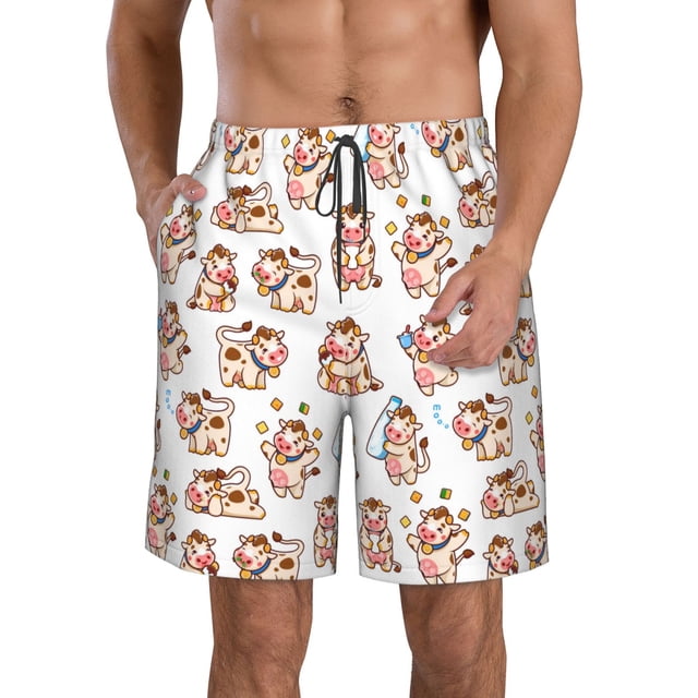Balery Farm Cow Animal Traje de Baño Estilo Hawaiano para Hombre, Shorts de Secado Rápido con Bolsillos-XX-Large