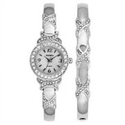 Elgin Adult Female XO Watch and Bracelet Bangle Set, Silver-Tone (EG9020ST)