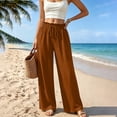 thumbnail image 2 of ZHYou No Boundarie Women's Wide Leg Pants Ruffle High Waist Drawstring Lightweight Flowy Loose Casual Full Length Trousers,Brown,Size L, 2 of 6