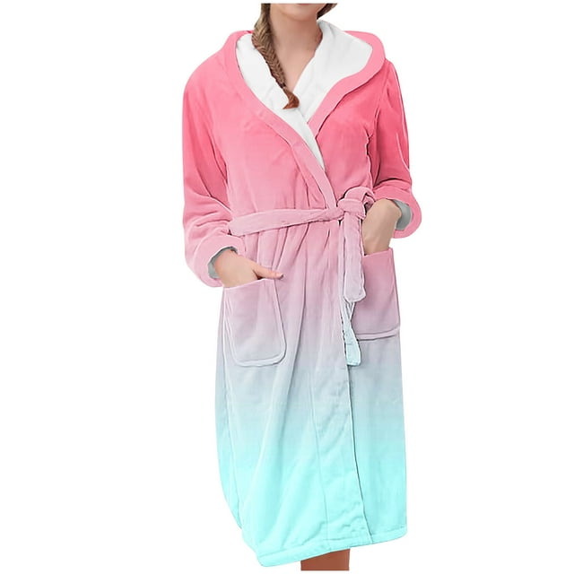 Tnhcen Robe de Nuit à Manches Longues en Flanelle Chaude d'Hiver pour Femmes / Pyjama à Poche avant Unie / Vêtements de Détente en Polyester m-3TG