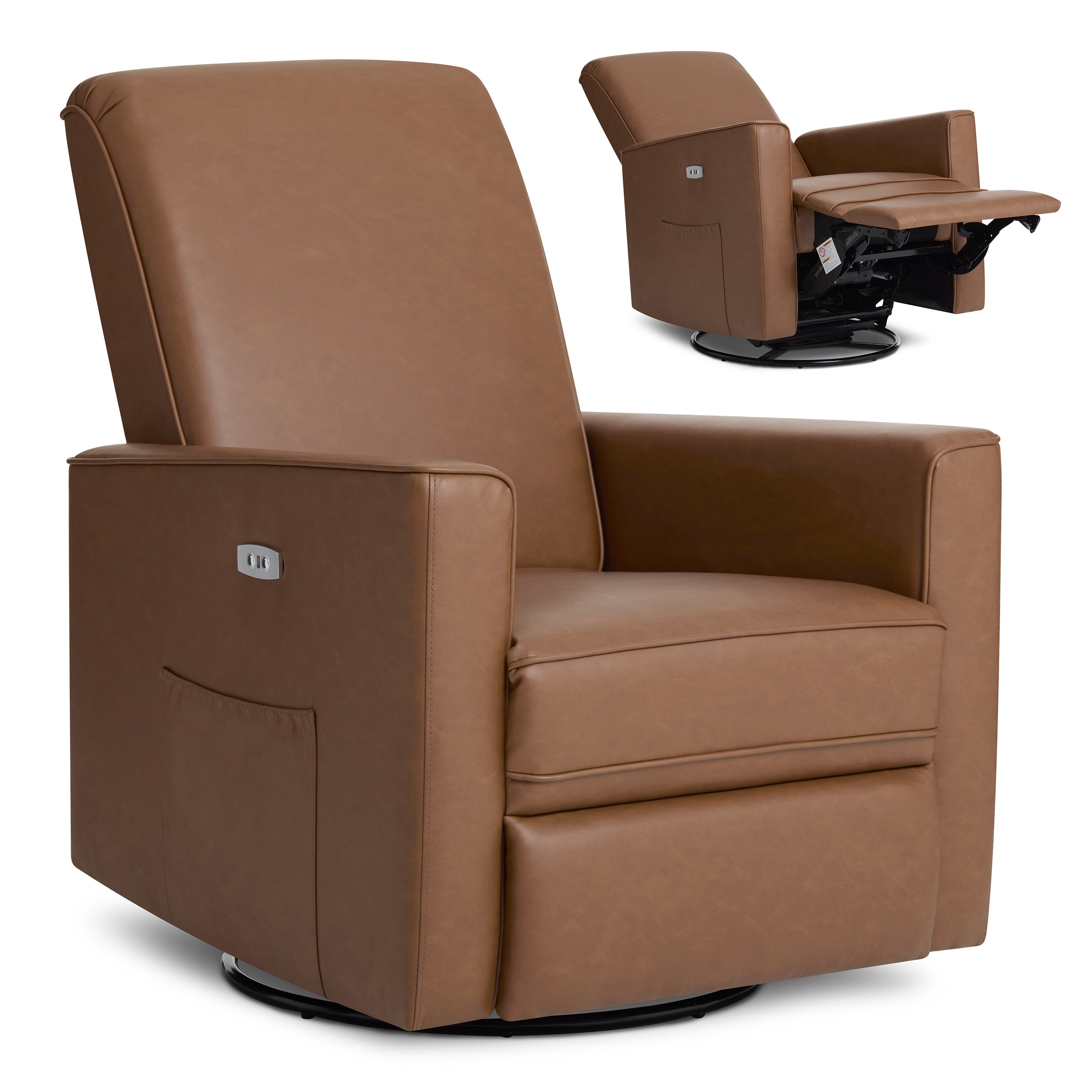 Evolur Harlow Deluxe Upholstered Plush Seating Glider Swivel, Power Recliner with USB Port, Greenguard Gold Certified, Glider Chair for Nursery, Cognac