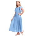 thumbnail image 5 of IBTOM CASTLE Flower Girl Flowy Ruffle Chiffon Trim A-Line Dress for Kid Wedding Junior Bridesmaid Communion Party Pageant Maxi Belted Gown 9-10 Years Light Blue, 5 of 8