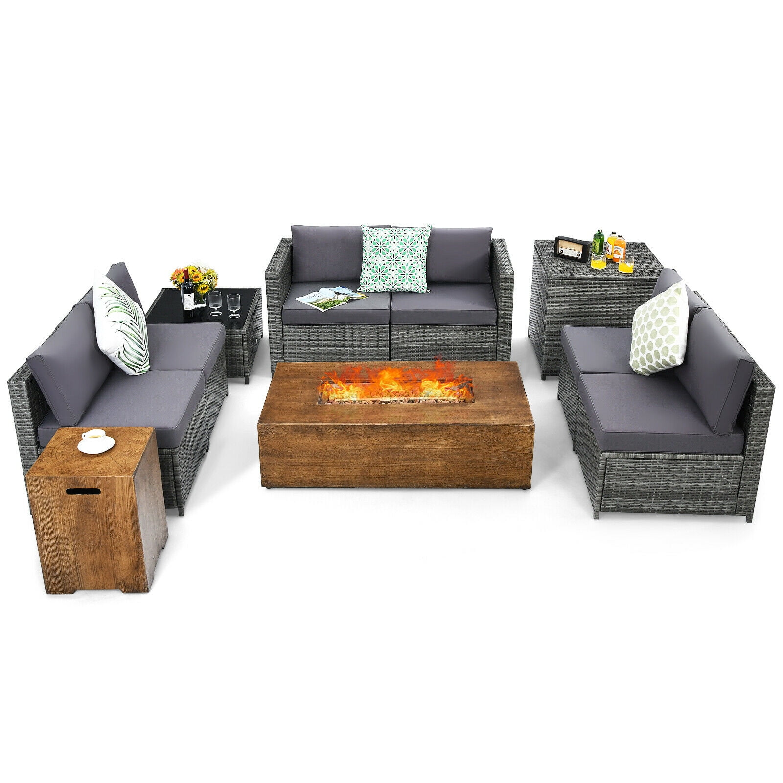 Patiojoy 10 PCS Outdoor Rattan Furniture Set Sectional Sofa Set w