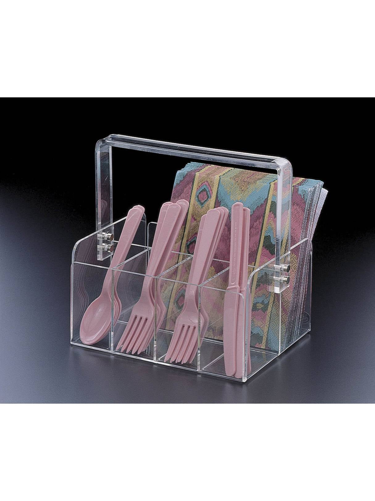 Acrylic Lucite Silverwear and Napkin Caddy with Handle