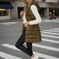 thumbnail image 3 of gcong Puffer Vest Women Quilted Padded Warm Coat Outwear Button Down Zip Up Sleeveless Vests Fall Winter Hooded Jackets Khaki XL, 3 of 8