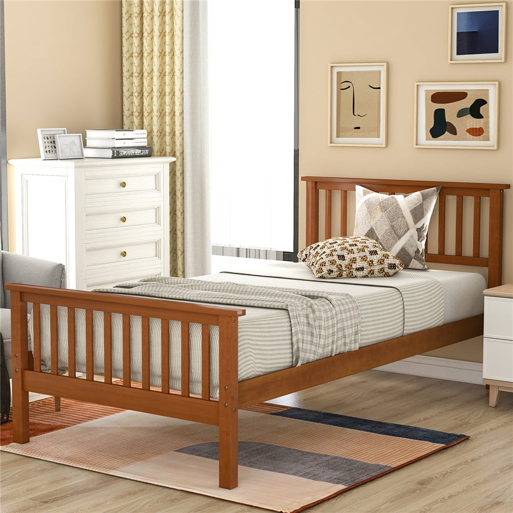 Oak Wood Bed Frame for Twin Size, Modern Platform Bed Frame with