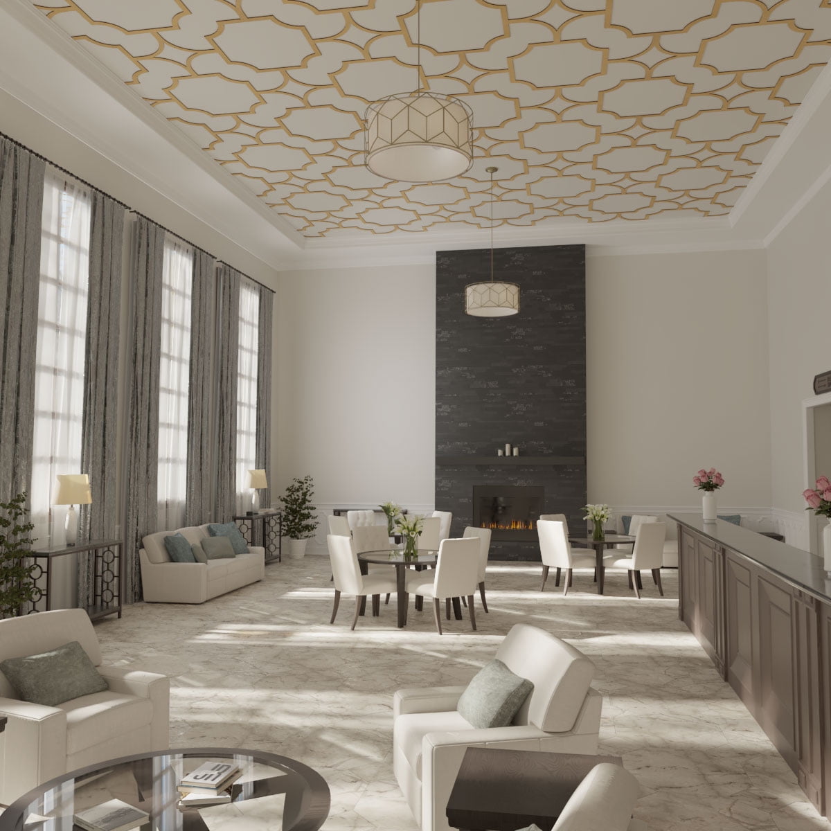 83"W x 83"H x 3/8"T King Size Anderson Decorative Fretwork Wood Ceiling Panels, Wood (Paint Grade)