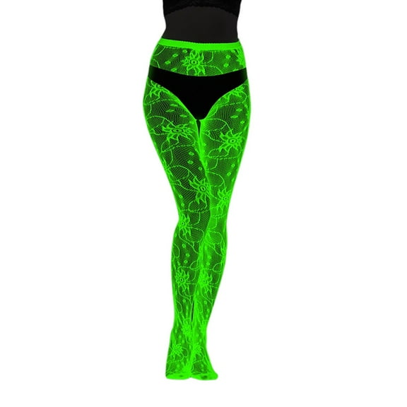 Glow In The Dark Fishnet Stockings With Striped Luminous Pattern Sheer Hollow Out Tights For Women Night Party Wear
