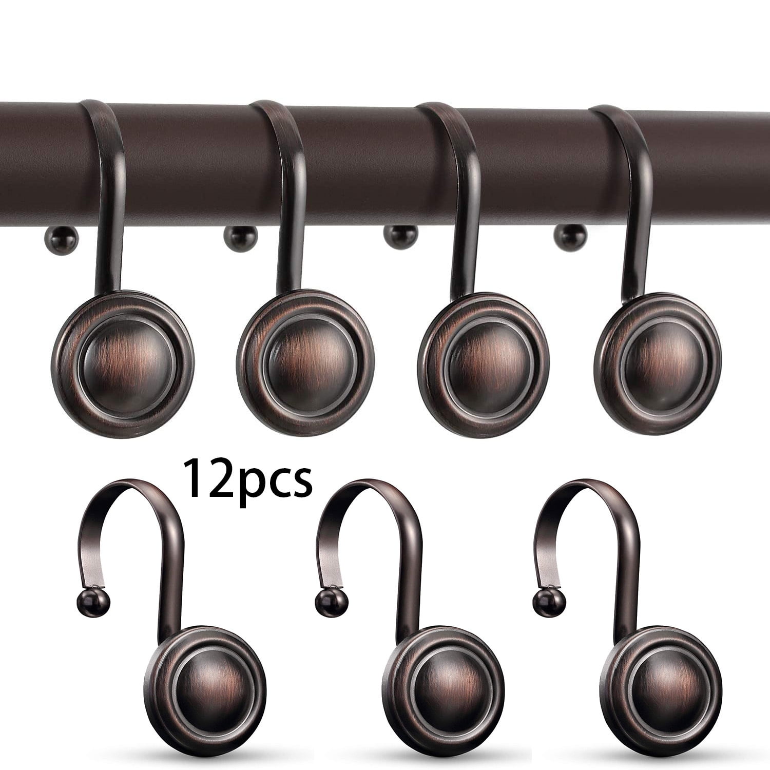 Shower Curtain Hooks Rings,Set of 12Rustproof Vintage Shower Hooks for