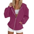 thumbnail image 2 of Lmnyox Zip Up Hoodies for Women Lightweight Solid Hooded Jacket with Pocket Loose Drawstring Sweatshirt Outerwear, 2 of 7