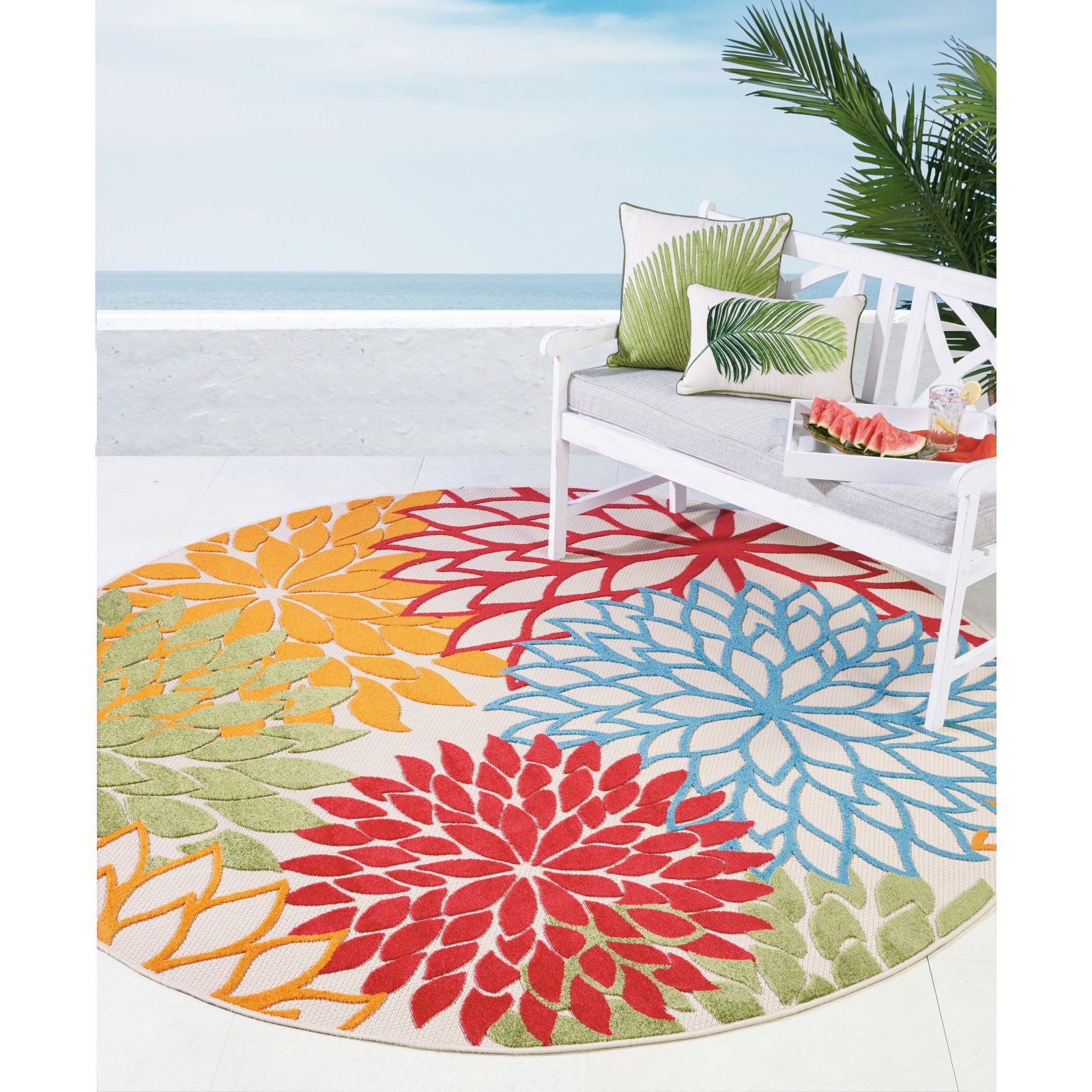 Nourison Tropical Oasis Indoor/Outdoor Modern Floral Multicolor 4' x ROUND Area Rug, (4' Round)