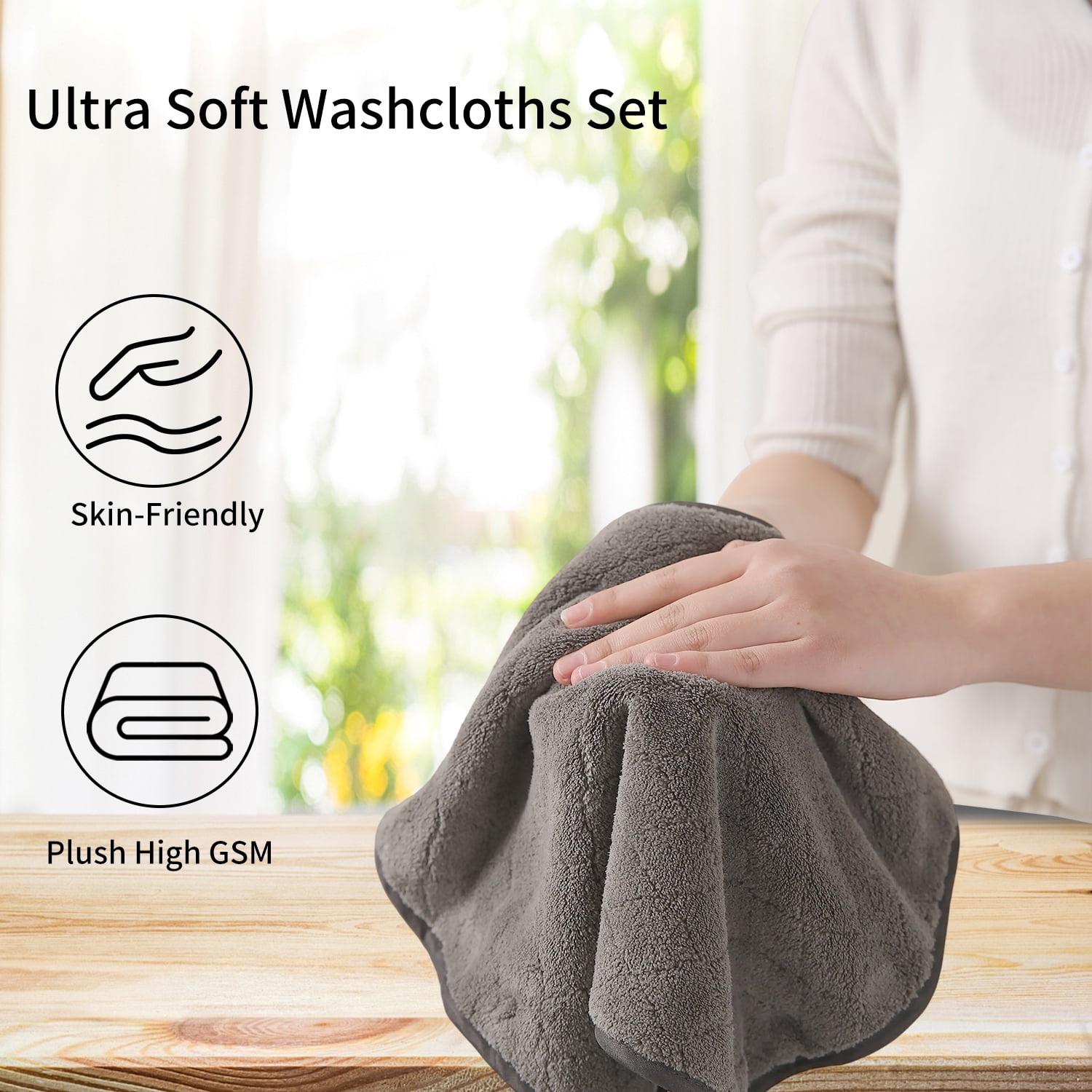 Jessy Home 24 Pack Coffee Washcloths for Bathroom 13x13 Inch Ultra Soft Hand Face Towels