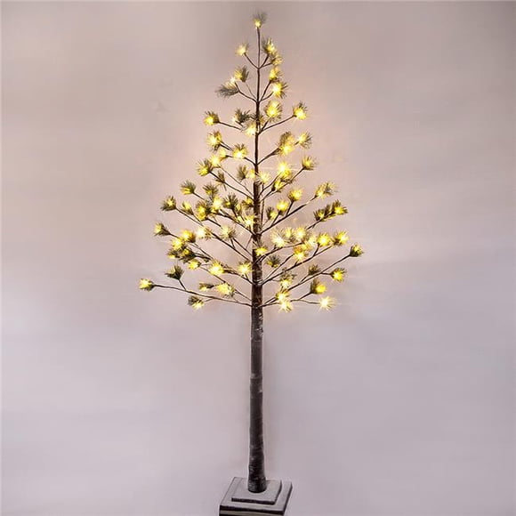 Patch Magic LED-06-PIN 6 ft. Prelit Christmas Tree, Pine with Green Needle Leaves Lighted Tree with 96 Warm White Lights, Brown