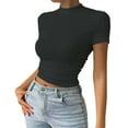 thumbnail image 2 of Womens Tops Women's Fashionable and Simple Crop Top with Exposed Navel High Neck Mesh Versatile Top Shirts for Women, 2 of 5