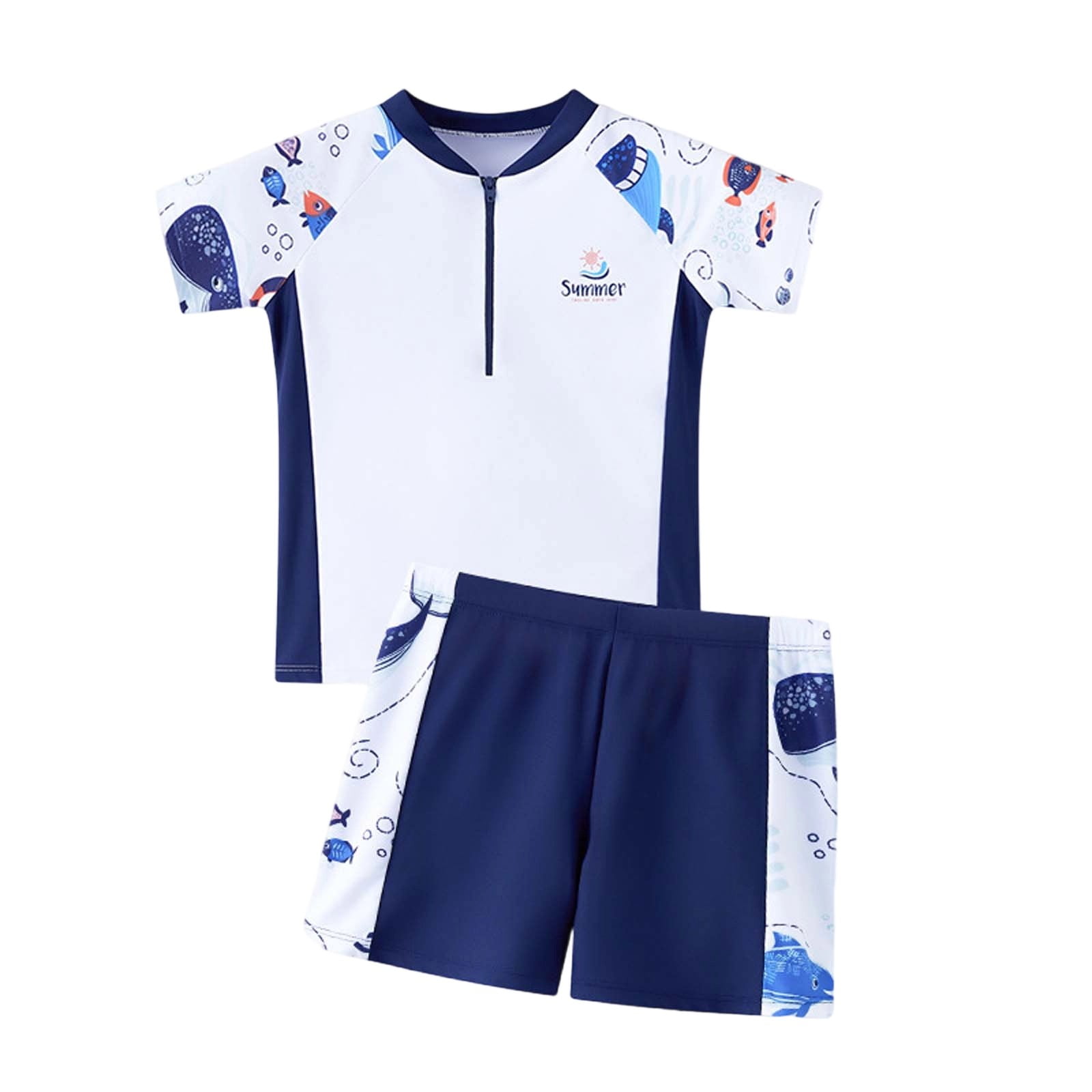 Shadoumai Kids Swimming Suit Stretch Swimwear Set Boys Swim Shirt and Shorts Set Kids Bathing Suits
