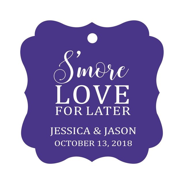 Darling Souvenir S'More Love pour Plus Tard Tag Faveur Personnalisée Fancy Hang Tags -Violet Violet-100 Tags