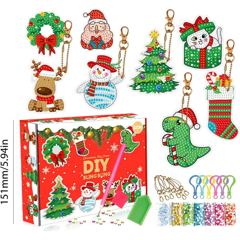 Autrucker Diamond Painting Kits Advent Calendar 2022 for Kids 24 Day Countdown Christmas Gifts Diamond Keychain Christmas Tree Ornaments, Boy's, Size