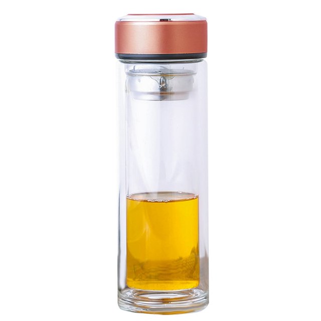 320ML High-Borosilicate Glass Water Bottle with Filter Double Layer Resistant Tea Coffee Bottle black