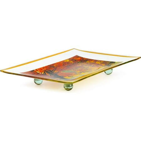 

Landscape Design Rectangular Tempered Glass Serving Tray On Glass Legs – 8X12 Inch – Break Resistant – Oven Microwave And Dishwasher Safe – Attractive Yellow Colored Serving Platter