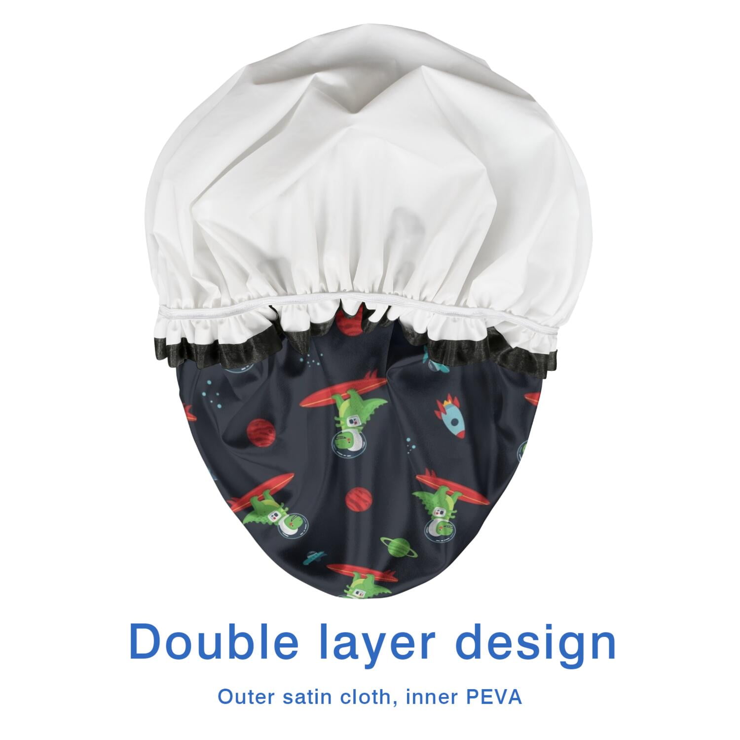 Shower Caps,Black Dinosaurs Space Surfing Pattern Waterproof Shower Cap for Women 4 Pieces,Double Reusable Hair Cover for Shower PEVA Elastic Stretch Hem