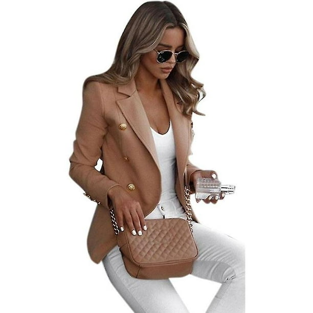 Traje de mujer Chaqueta de doble botonadura Traje Chaqueta militar Solapa Slim Fit Outwear Coat