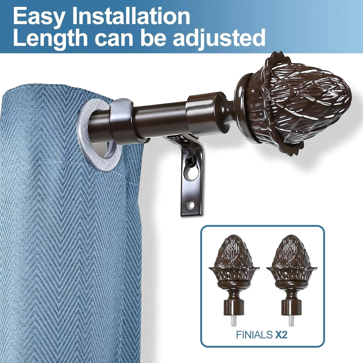 Urbanest Adjustable Single Curtain Rod Set With Artichoke Finials – 5/8-Inch Diameter, Bronze, 28–48 Inches