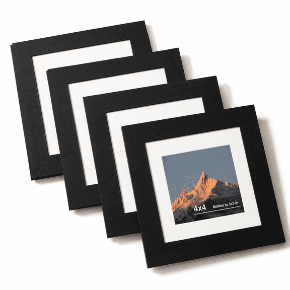 Black 4x4 in Picture Frame Set of 4 for Wall or Tabletop Display