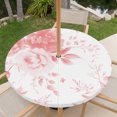 thumbnail image 6 of Round Outdoor Tablecloth with Umbrella Hole and Zipper, Pink Floral Art Fitted Table Cover with Elastic Edge for 36-44 Inch, Watercolor Botanical Spring Flowers Waterproof Patio Tablecoths for Picnic, 6 of 9