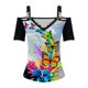 thumbnail image 3 of Gibobby Playera de Verano para Mujer Mujer verano Casual Sexy cuello en V encaje flor estampado anillo hebilla tirantes manga corta camiseta(Azul claro,XL), 3 of 4
