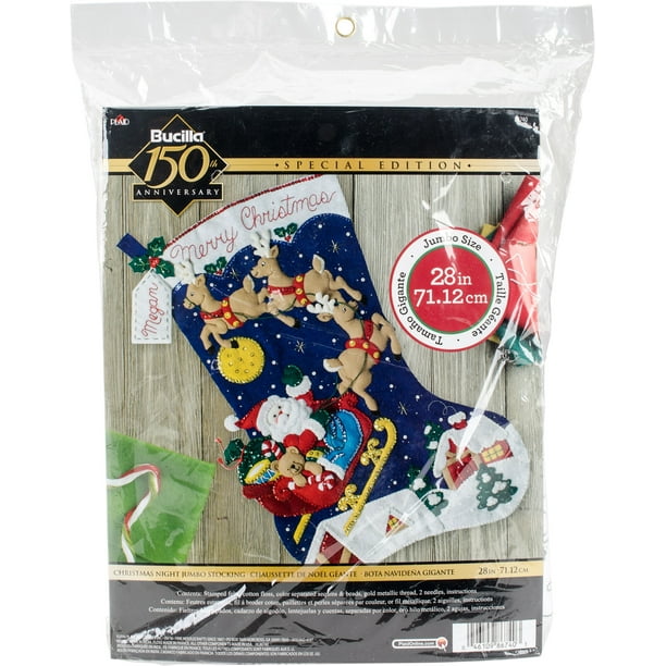 Bucilla Felt Jumbo Stocking Applique Kit 28" Long Christmas Night
