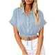 thumbnail image 1 of Vestidos Casuales Para Mujer, Blusas De Mujer De Moda Blusa corta de lino con solapa y botones sueltos para mujer, ropa de trabajo de verano, 1 of 6