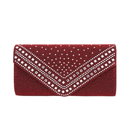 Metallic Leather Flap Clutch - Premium Crystal Metallic Glitter Flap Clutch Evening Bag Handbag