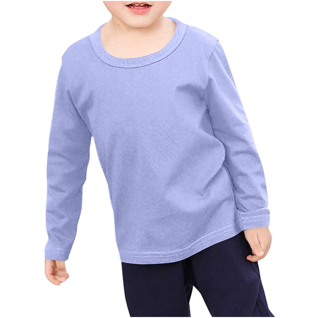 RXIRUCGD T-Shirts pour Tout-Petits Garçons Filles Mode Couleur Unie Col Rond Manches Longues Haut ( Bleu Foncé, Taille : 8-9 Ans )