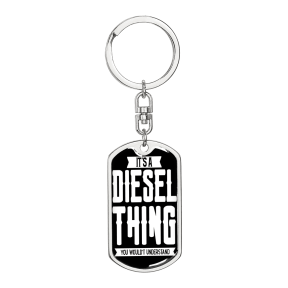 Diesel Thing Swivel Keychain Dog Tag Stainless Steel or 18k Gold
