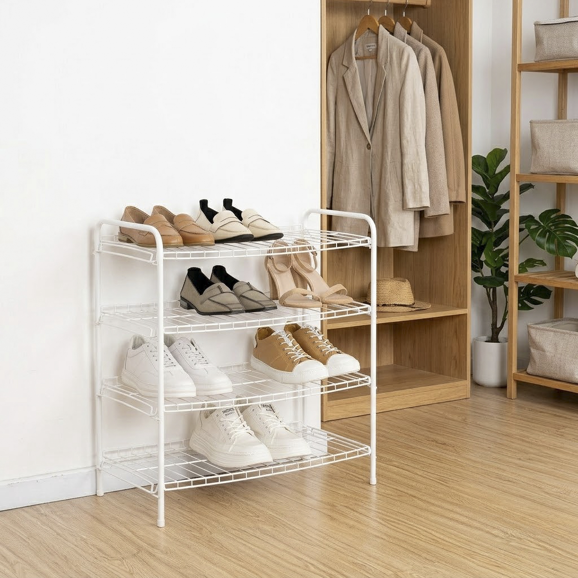 Mainstays 4-Tier Steel Wire Shoe Organizer, White photo 6