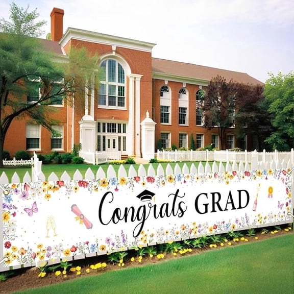 Wildflower Graduation Party Decorations, Floral Congrats Grad Yard Banner Backdrop for Girl We Are So Proud of You Class of 2026 School College Indoor Outdoor Graduation Party