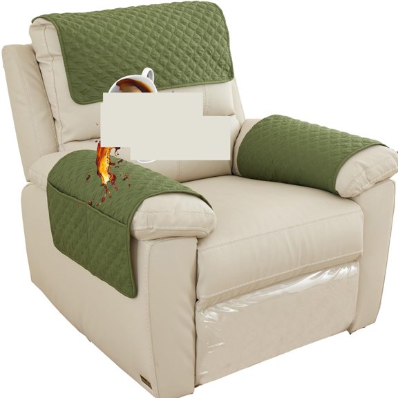 Sofa Armrest Cover, Headrest Cover for Recliner Chair Arm Cover, Armchair Slipcover with Pockets, Nonslip Quilted Furniture Protector for Pets Leather Sofa Couch