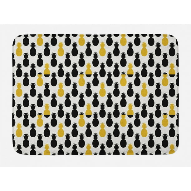 Yellow and Black Bath Mat, Exotic Getaway Themed Illustration Fresh Summer Season Food, NonSlip