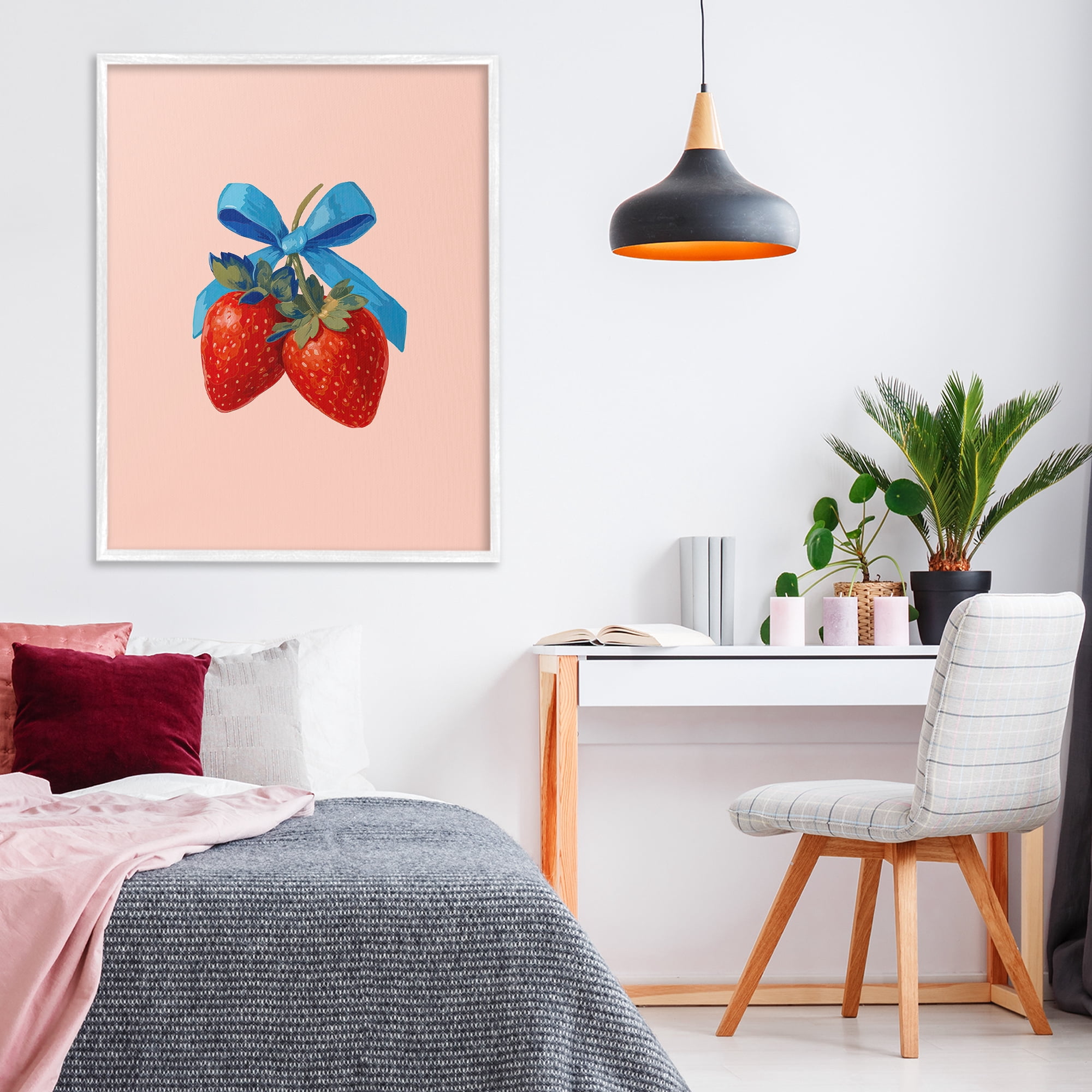 Stupell Industries Strawberry Pair with Blue Bow White Framed Giclee Art, design by Imagine It Images