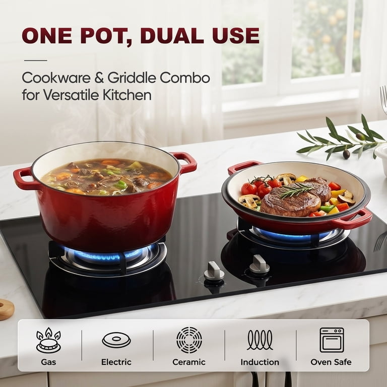 Walchoice 5-Quart Enameled Cast Iron Dutch Oven with Skillet Lid photo 4