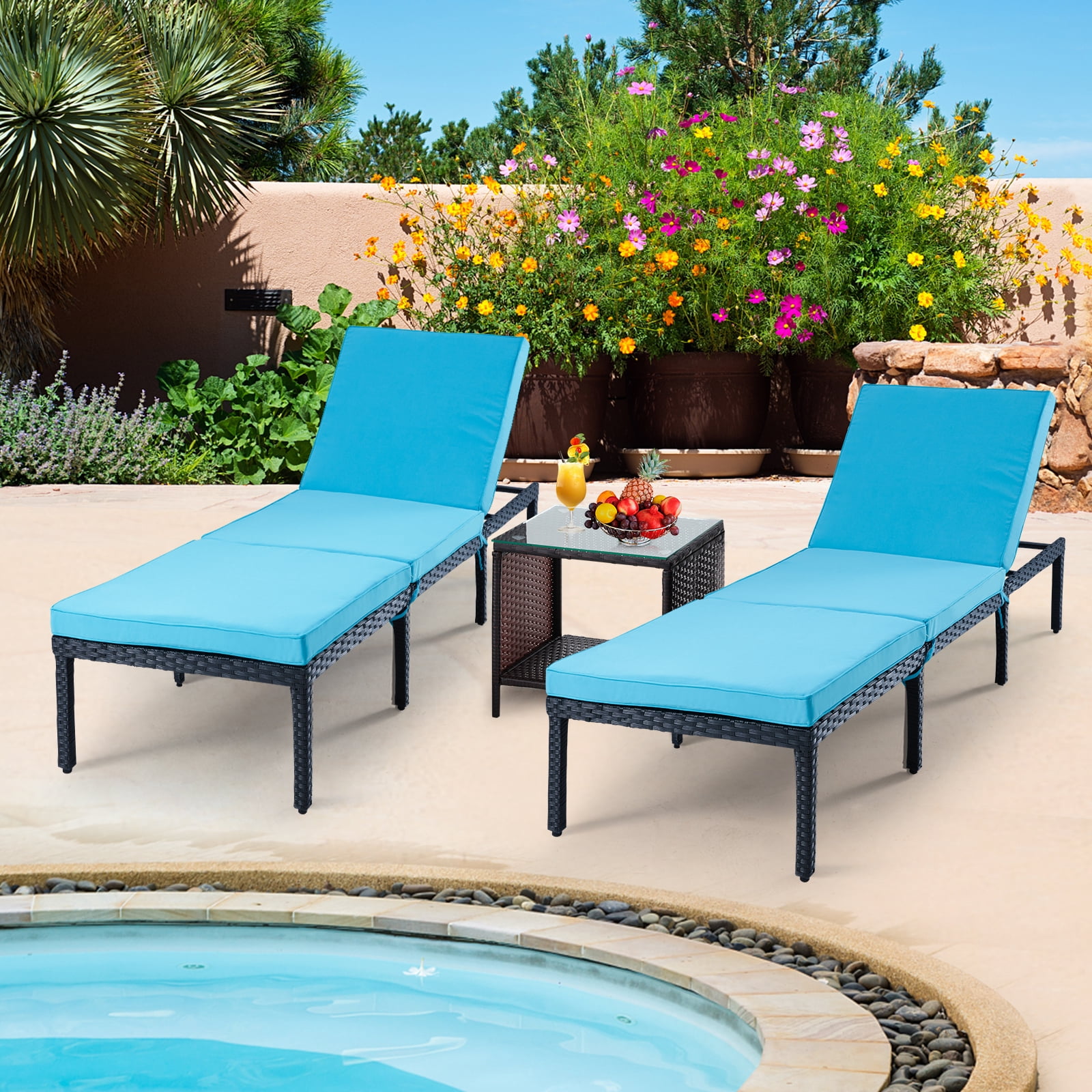 AVAWING Patio Outdoor Rattan Reclining Chaise Lounge Chair, 5Position