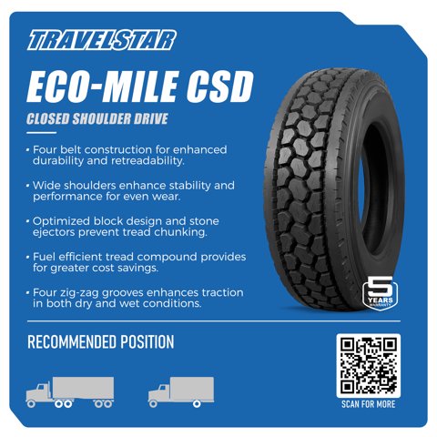 Travelstar Eco-Mile CSD 295/75R22.5 144/141L G Commercial Tire 295/75R/22.5 (Tire Only) simolary.com 18 Travelstar Eco-Mile CSD 295/75R22.5 144/141L G Commercial Tire 295/75R/22.5 (Tire Only) Simolary simolary.com 18