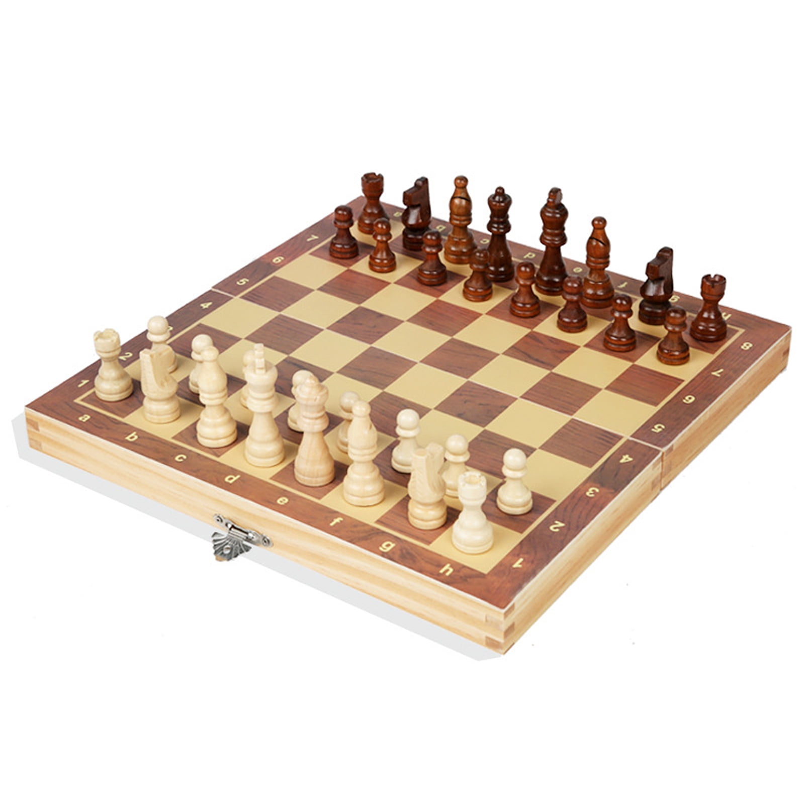 12" folding wooden magnetic travel chess set MAGNET LOCK FREE EXPRESS SHIPPING 