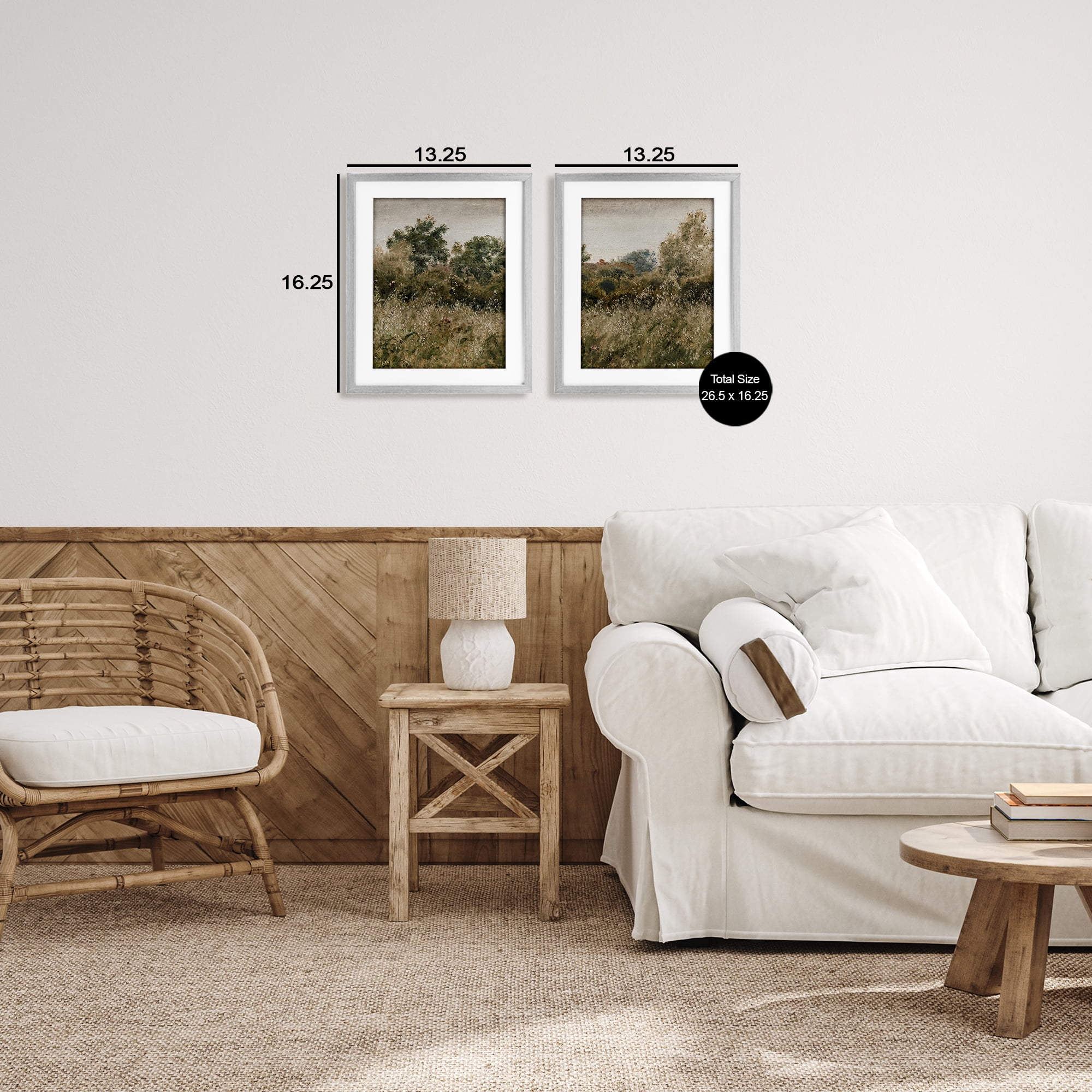 Rural Foliage Thicket 2 Piece Gray Framed Print Under Glass Set, design by Lettered and Lined