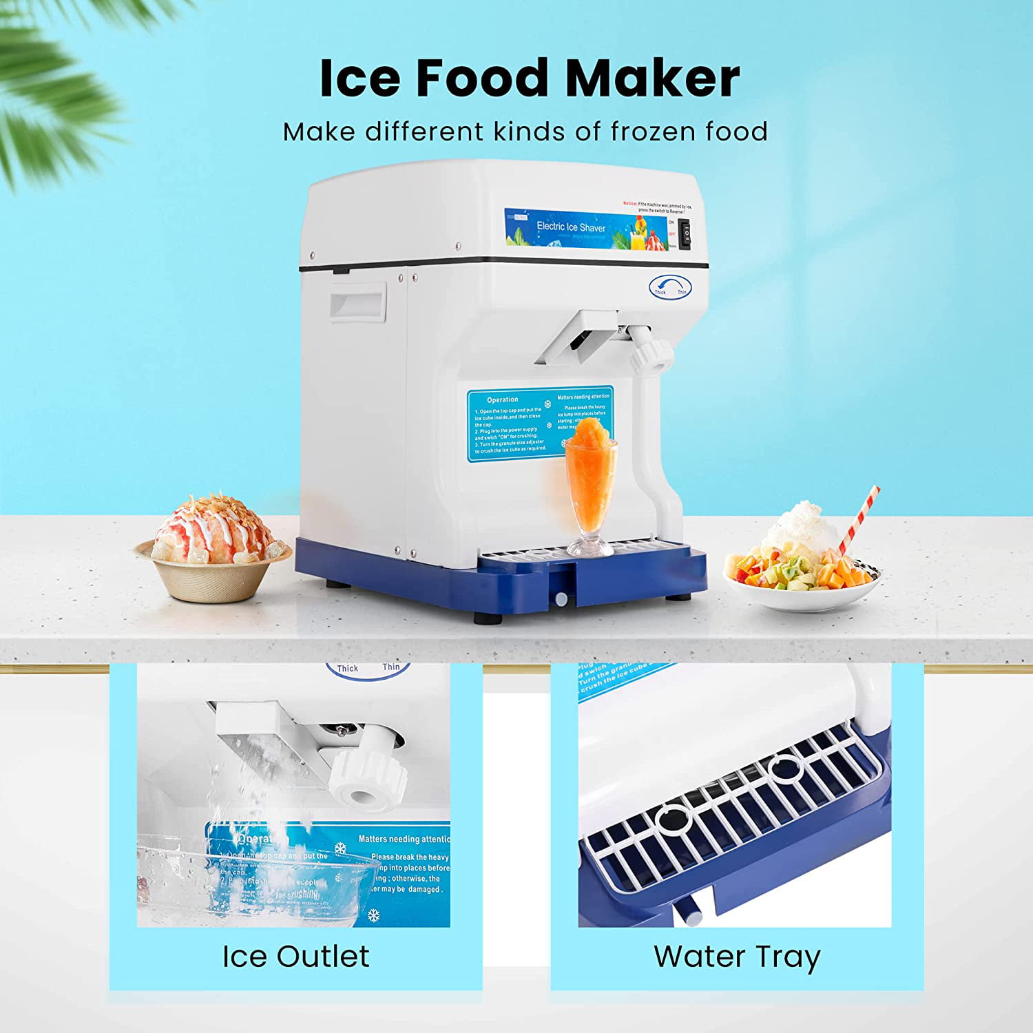 VIVOHOME Commercial Electric Ice Crusher Shaver Snow Cone Maker Machine 260 lbs. 
