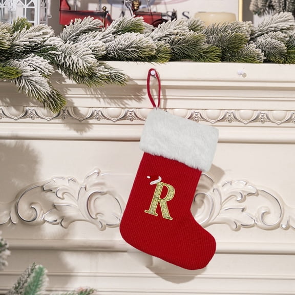 Christmas Stockings with Embroidered Letters, Personalized Initial Stockings for Family Holiday Decor,Red Xmas Stocking with Soft Plush for Fireplace Mantle Tree Festive Season Home Decoration