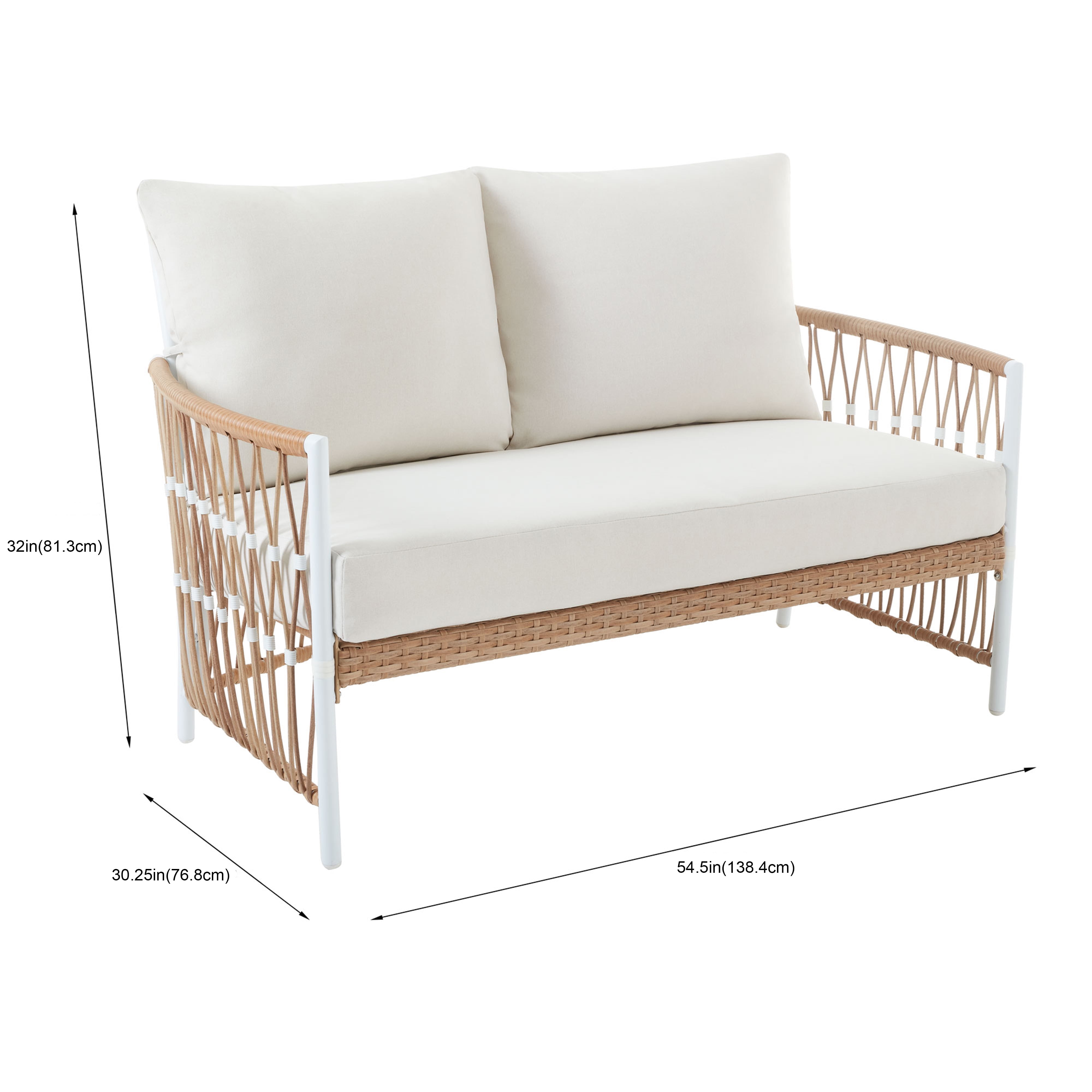 Better Homes & Gardens Lilah Outdoor Wicker Loveseat with White Cushions