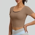 thumbnail image 5 of Sevevn Women's Short Sleeve Workout Crop Tops Open Back Twisted Strappy Scoop Neck Slim Fit Athletic Shirts Coffee M, 5 of 9