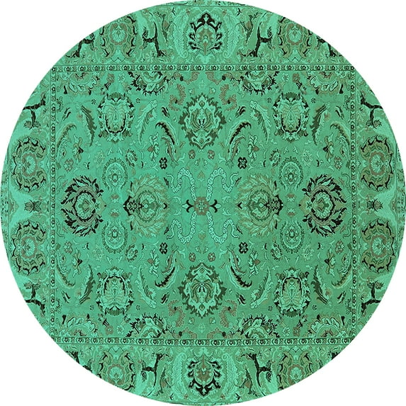 Ahgly Company Indoor Round Oriental Turquoise Blue Traditional Area Rugs, 6' Round