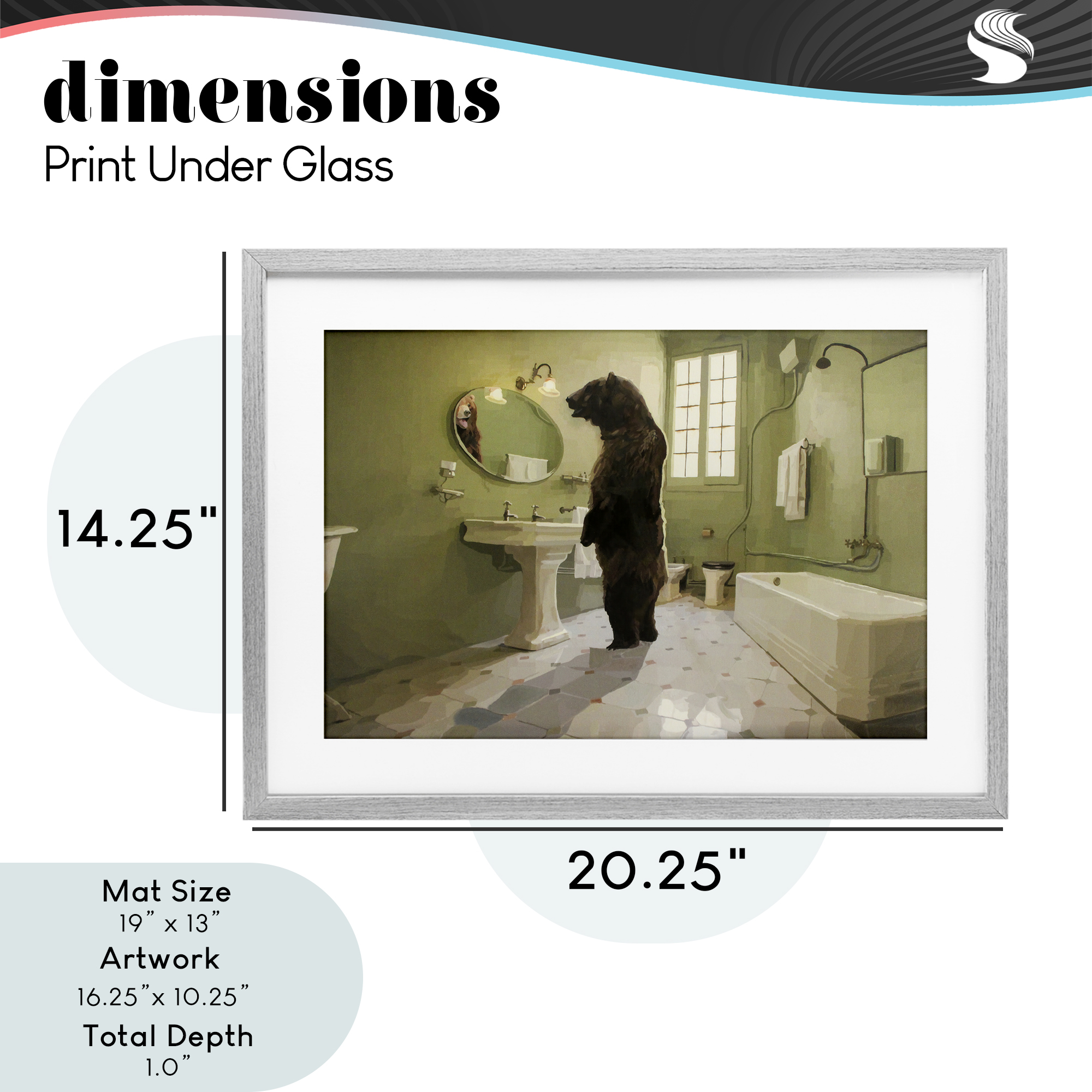 The Houseguest Bear in Bathroom Gray Framed Print Under Glass, design by Keith Thomson